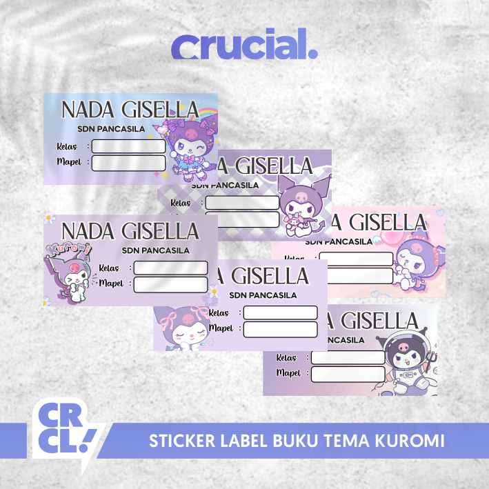 

Sticker label buku pelajaran custom Nama + Sekolah Motif Kuromi