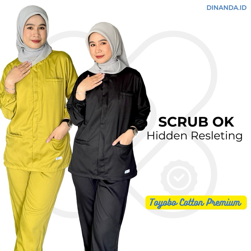 •𝑫𝒊𝒏𝒂𝒏𝒅𝒂• Baju OK Resleting Hidden Set Lengan Panjang 𝗖𝗘𝗟𝗔𝗡𝗔/ Baju jaga Toyobo/ Scrub Dokter/ Scrub 