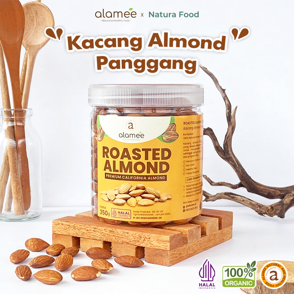 

ALAMEE Kacang Almond Panggang Natural Roasted Almon Grade A Organik 350 Gram