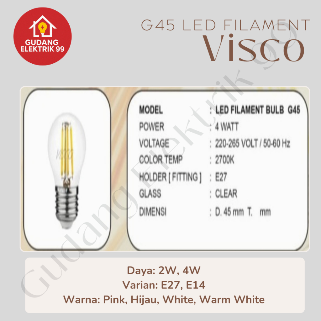 Lampu Bulb LED Filamen G45 Fiting E27/E14