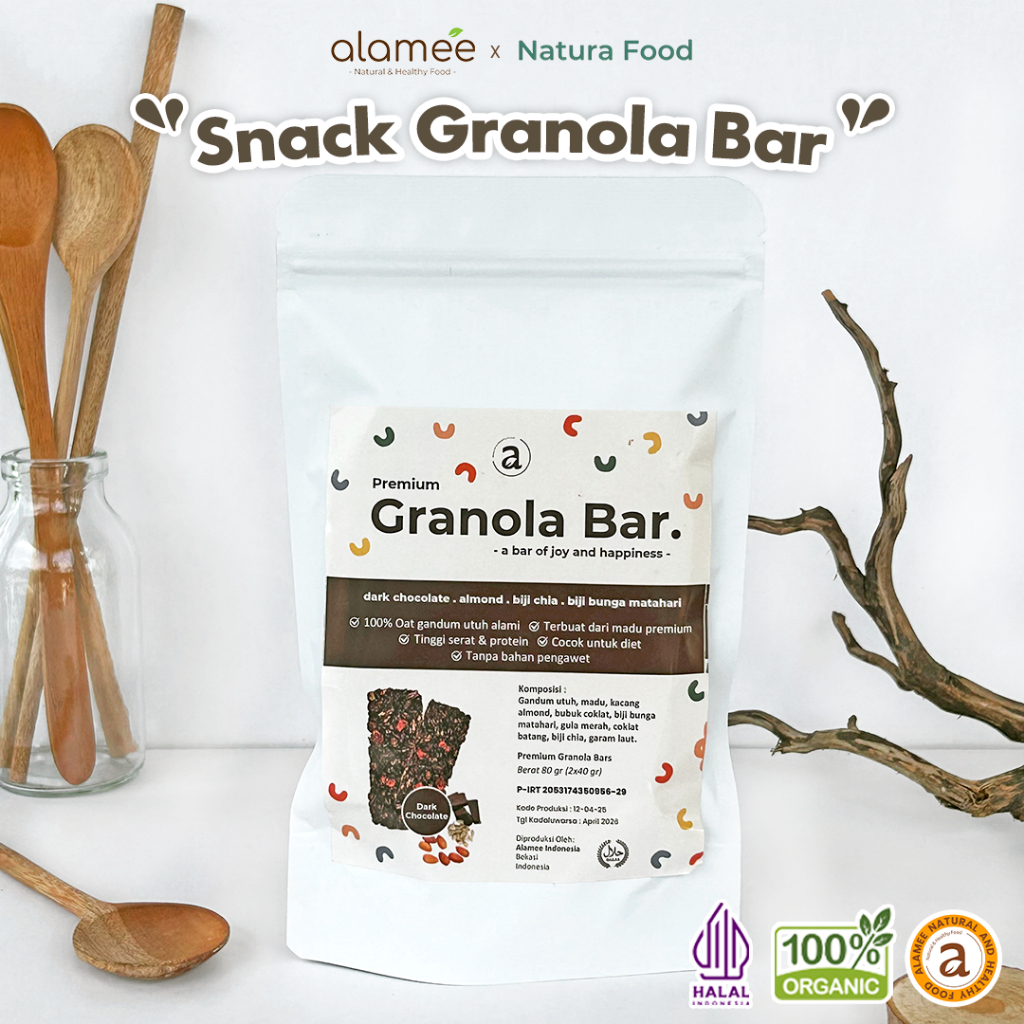 

ALAMEE Snack Diet Granola Bar - Dark Chocolate Cemilan Sehat Healthy Snackbar Camilan Organik 80gr