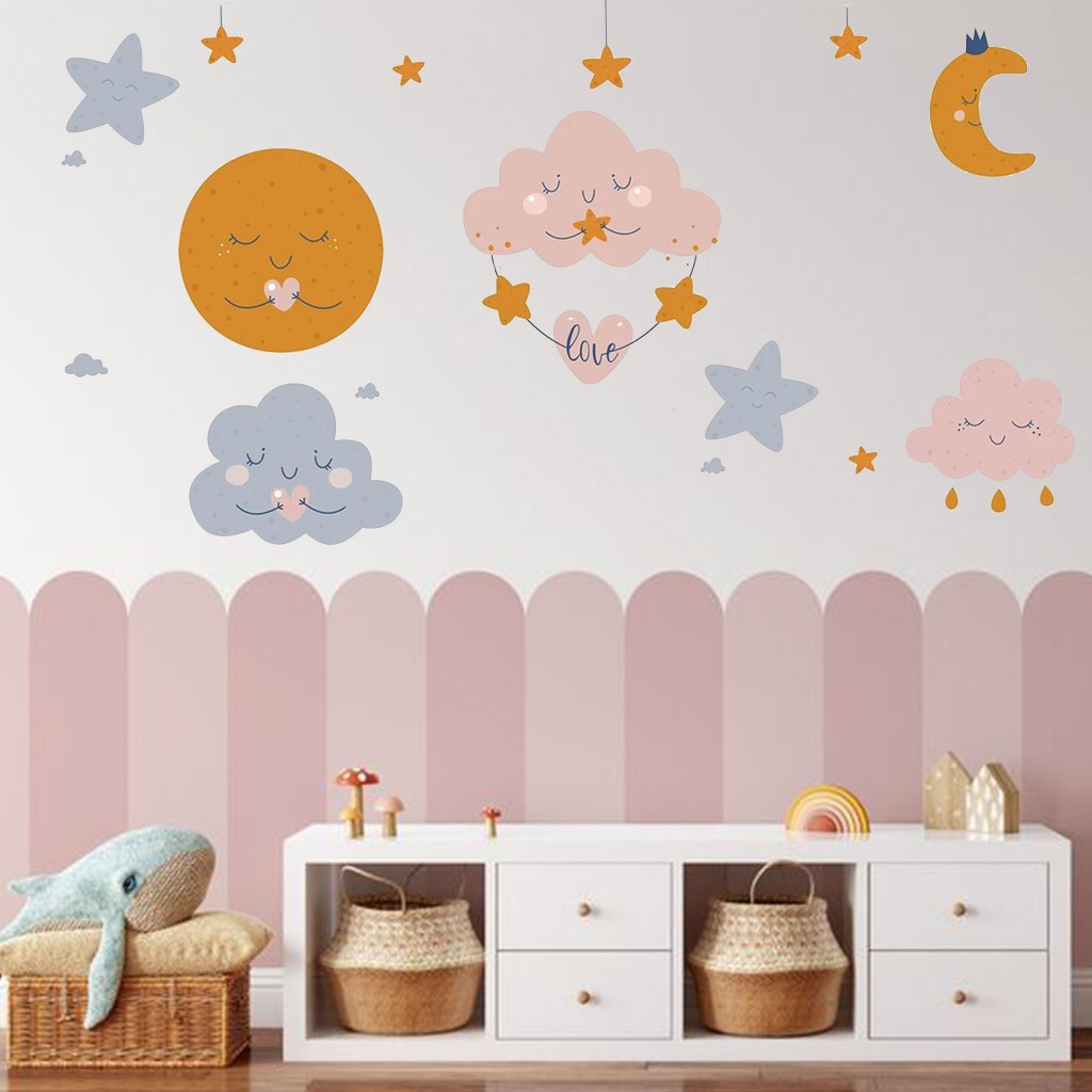 sticker kamar dinding anak perempuan wall decal awan