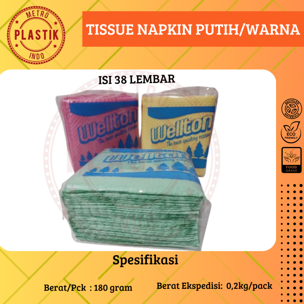 Tissue Napkin Putih / Warna | Tisu Meja Makan