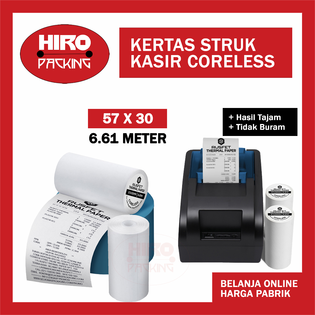 

Kertas Struk Thermal Paper Roll 57x30 Termal EDC Thermal Printer Mini Bluetooth 57mm Coreless