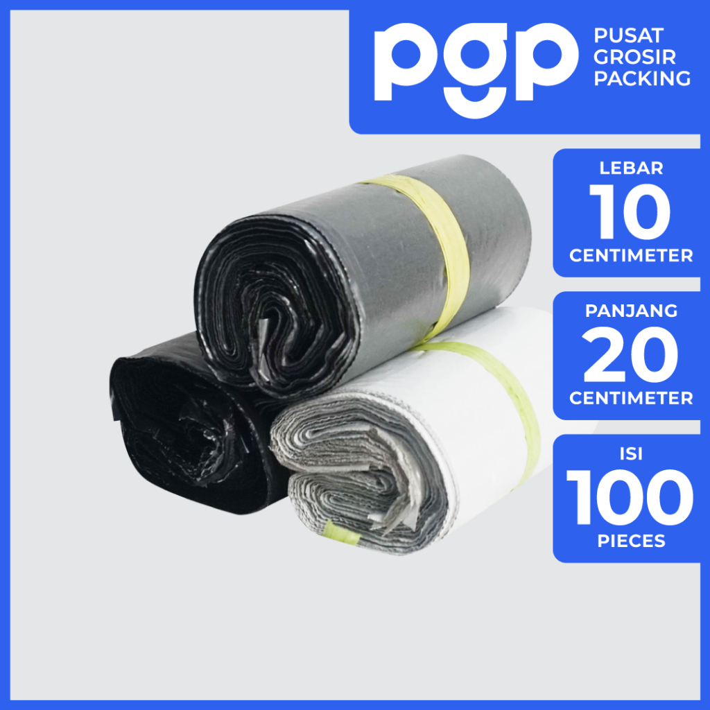 Plastik Polymailer Ukuran 10 x 20CM Warna Hitam / Silver / Putih | 1 Roll 100 pcs | Plastik Packing 