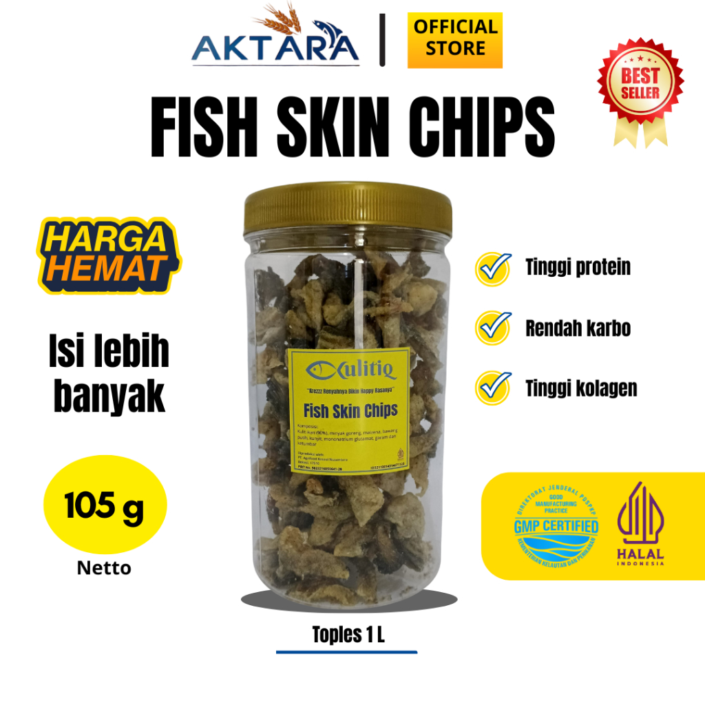 

Fish Skin Chips Murah I Keripik Kulit Ikan 105 g Varian Original I Toples 1 L