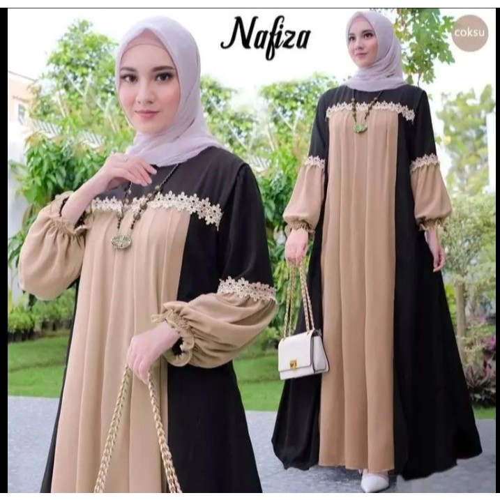 PROMO / BAHAN PREMIUM / Gamis Nafiza dress mix renda bahan crinkle airflow anggun terlaris Kondangan