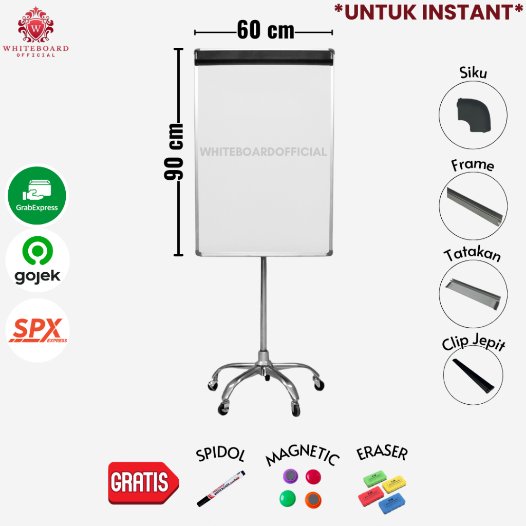 

SAKANA Flipchart Magnet 60x90cm Roda 5 / Flip Chart Papan Presentasi / Papan Tulis Standing Instant