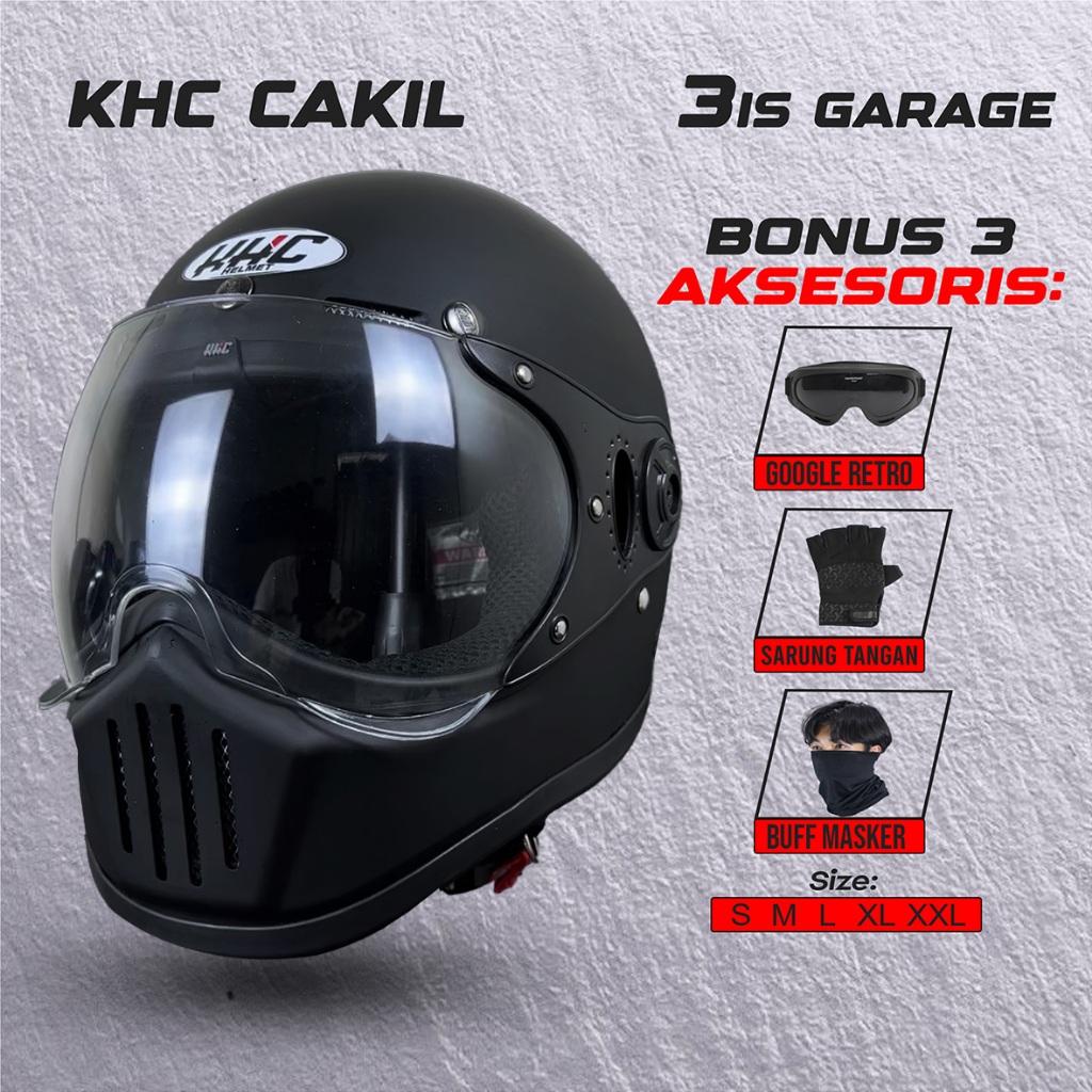 HELM FULL FACE KHC CAKIL SNI ORIGINAL KACA PILOT FREE GOGGLE/SARUNG TANGAN/BUFF MASKER