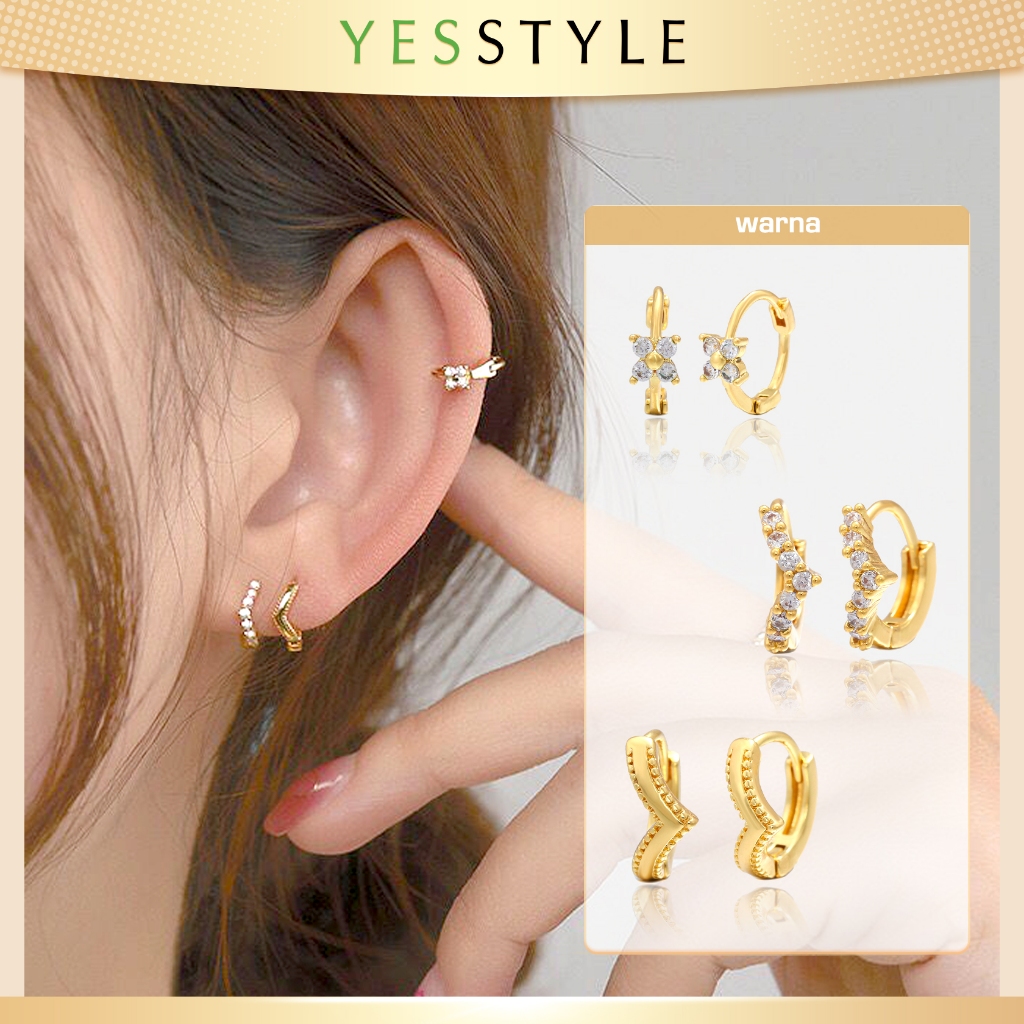 Yesstyle Anting Hoop Motif Bunga Kristal Perhiasan Anting Bulat