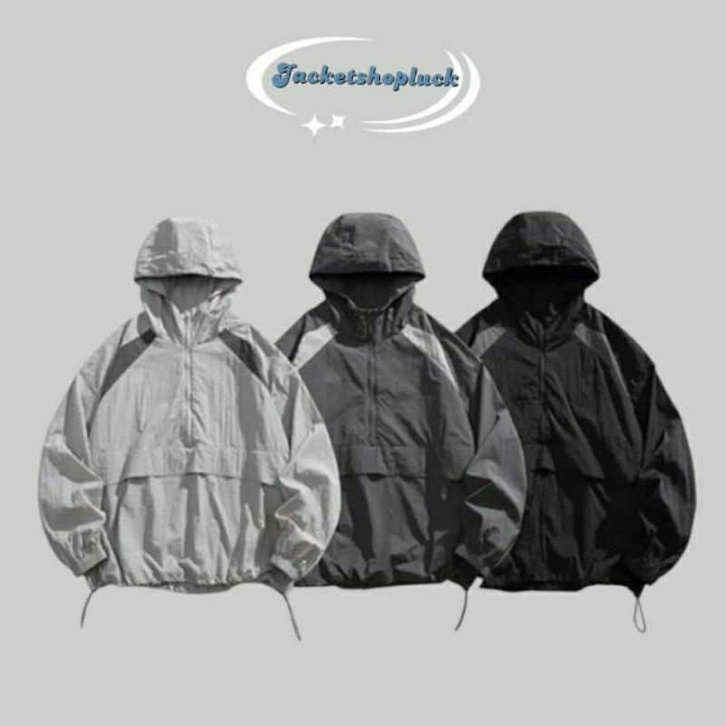 Jaket Windbreakers Cagoule Casual Pria Wanita Parasut Hitam - Oversize, Tebal, Parka Waterproof outf