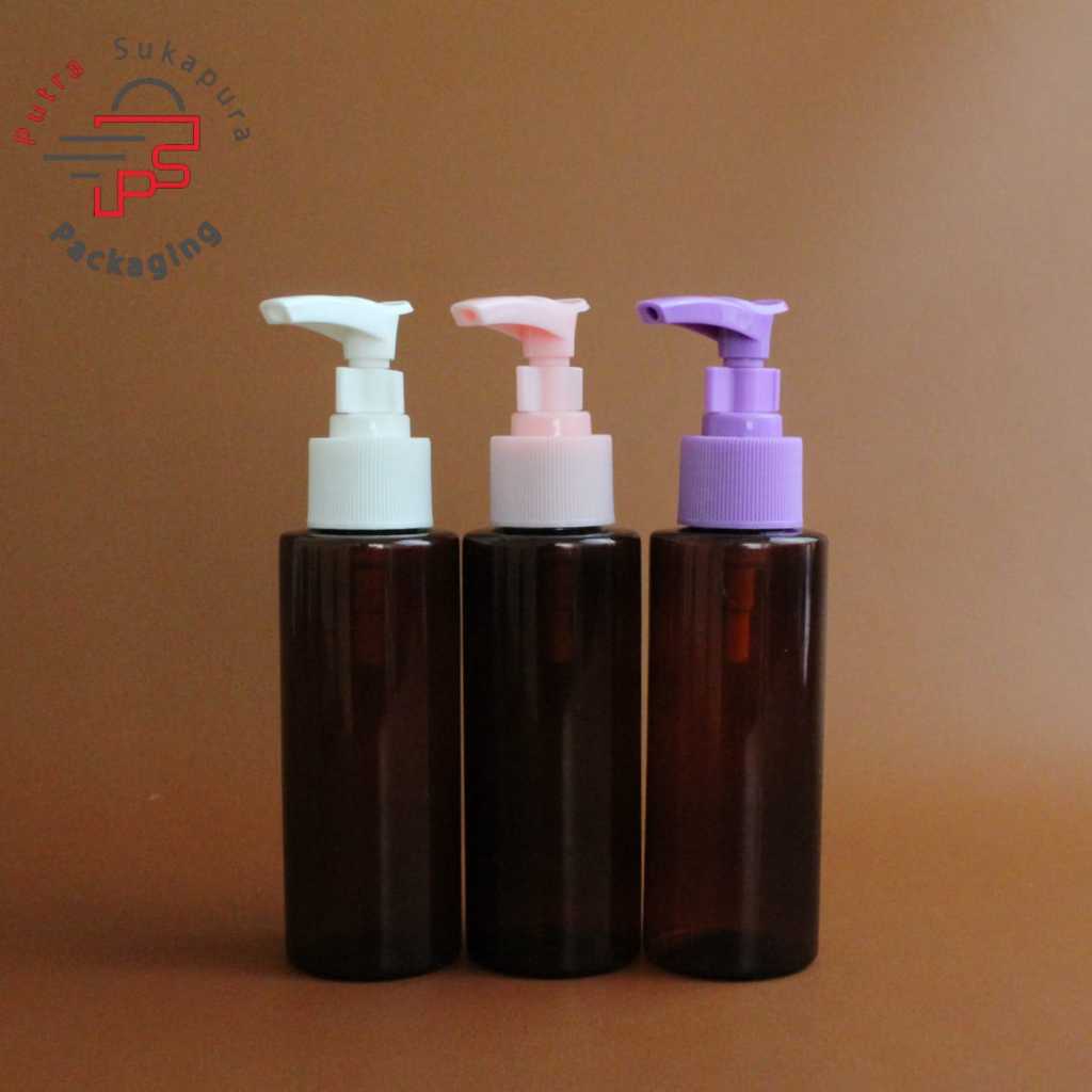 Botol pump luxury 100ml rf coklat pet / botol pump coklat luxury bergaris