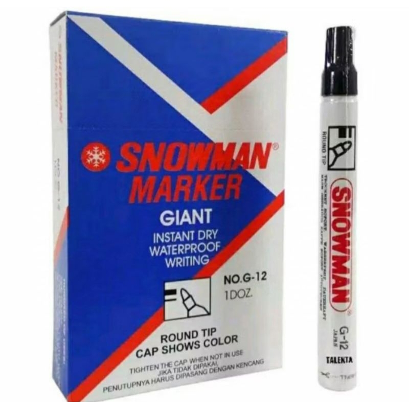 

SPIDOL SNOWMAN PERMANENT MARKER / SPIDOL PAPAN TULIS DLL PERMANENT (TIDAK BISA DI HAPUS) (PAK) ISI 12 PCS