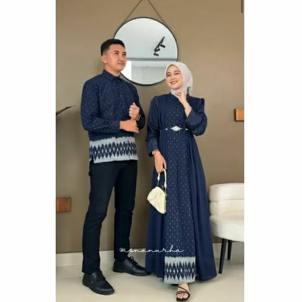 couple tenun dress tenun navy kemeja tenun gamis