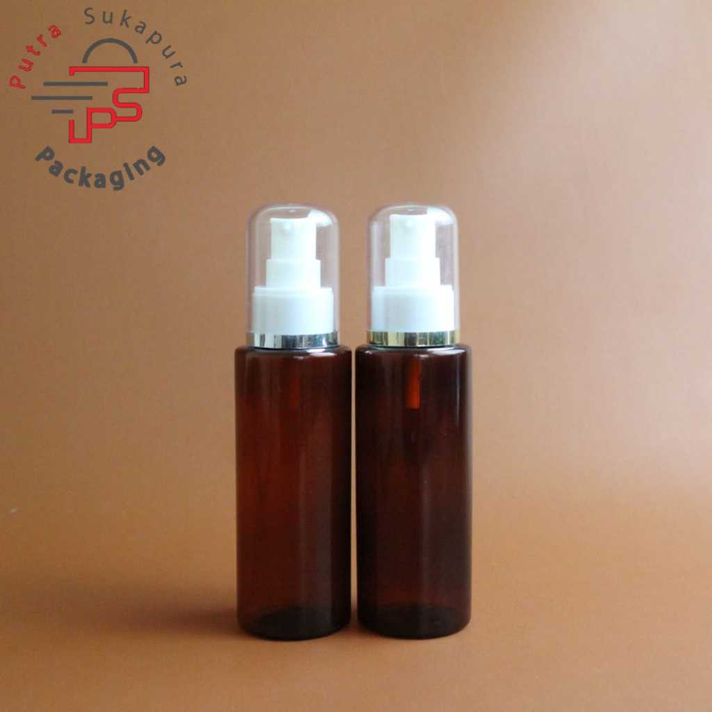 Botol treatment pump 100ml rf coklat / botol treatment pump luxury alumunium 100ml