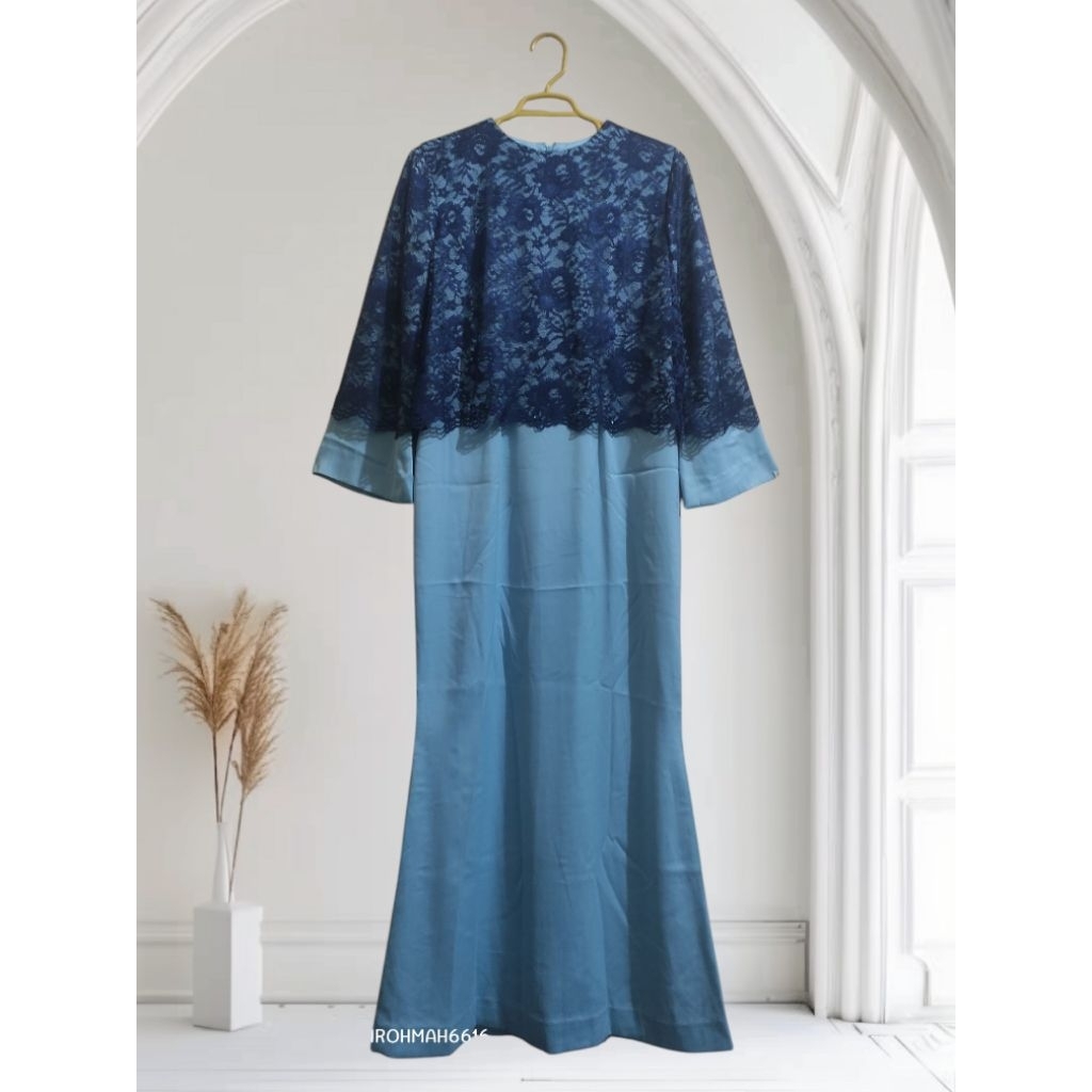 PL/preloved gamis dress brukat duyung biru premium like new LD 92