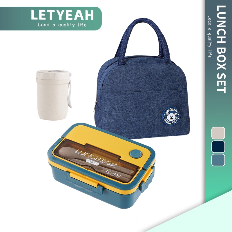 【Lunch Box set】LetYeah 3 Grid Lunch Box Set 1000ml/Kotak Bekal Makan Anti Tumpah/Tas Bekal Set
