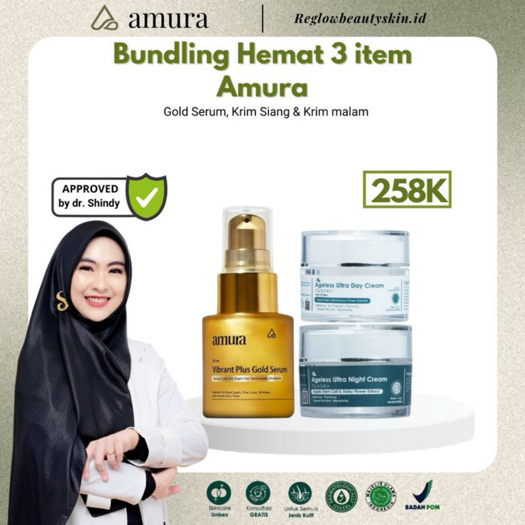 AMURA PAKET BUNDLING CREAM DAY & NIGHT FREE SERUM GOLD - SKINCARE SPESIALIS ATASI FLEK HITAM GARIS H