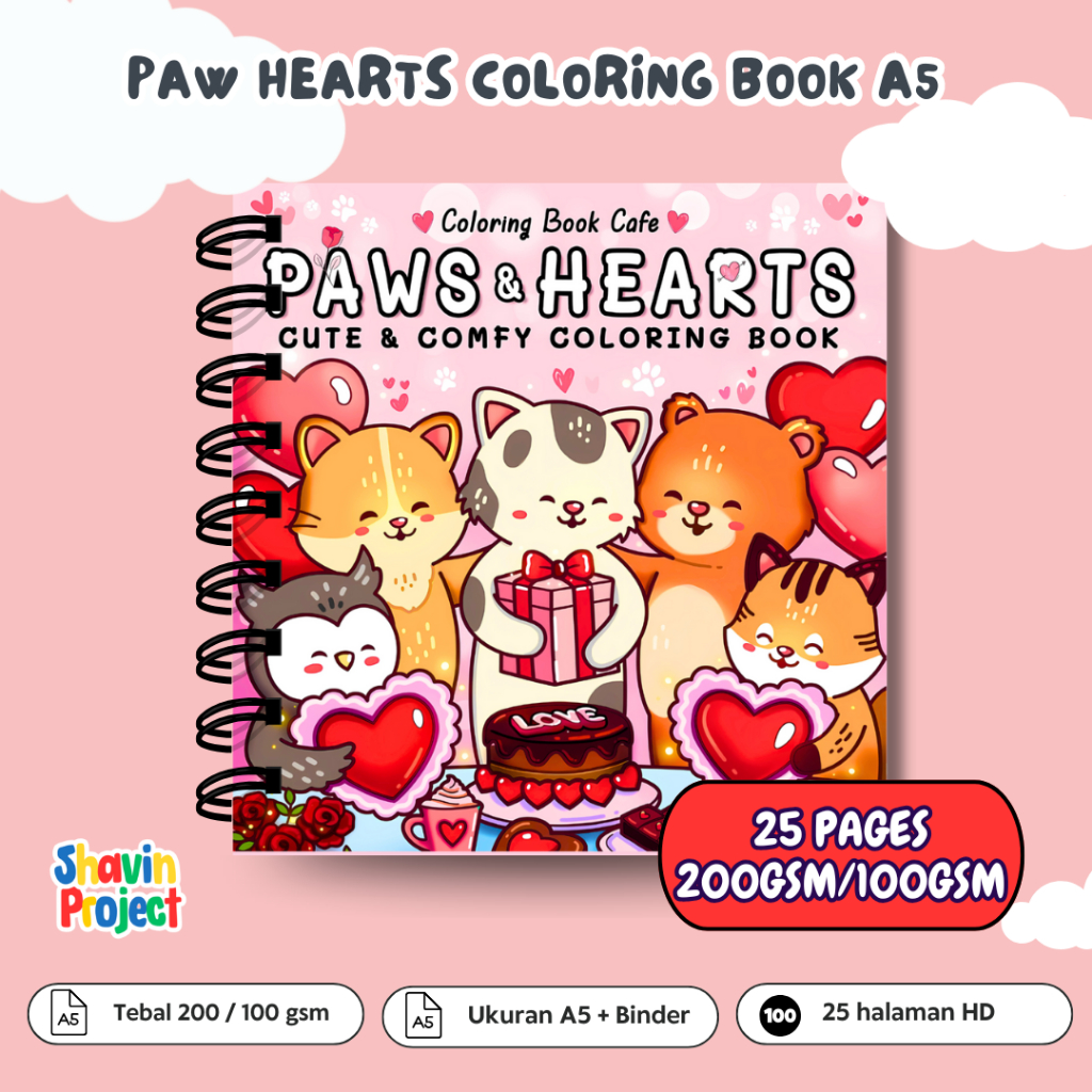 

Buku mewarnai anak remaja dewasa Paw Hearts Coloring book aesthetic 25 halaman tebal 200gsm