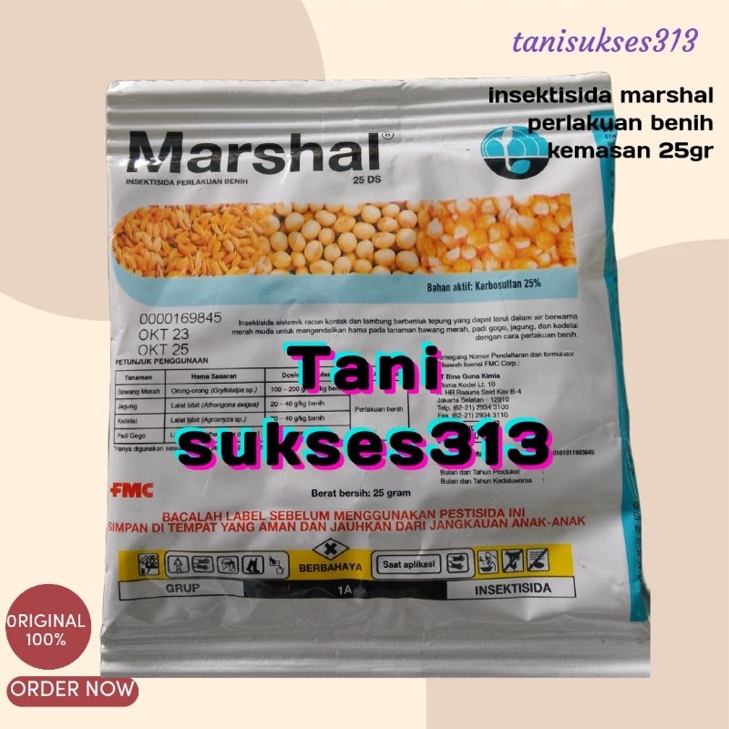 Insektisida perlakuan benih marshal bubuk 25gramInsektisida MARSHAL 25DS isi 25gr dari FMC