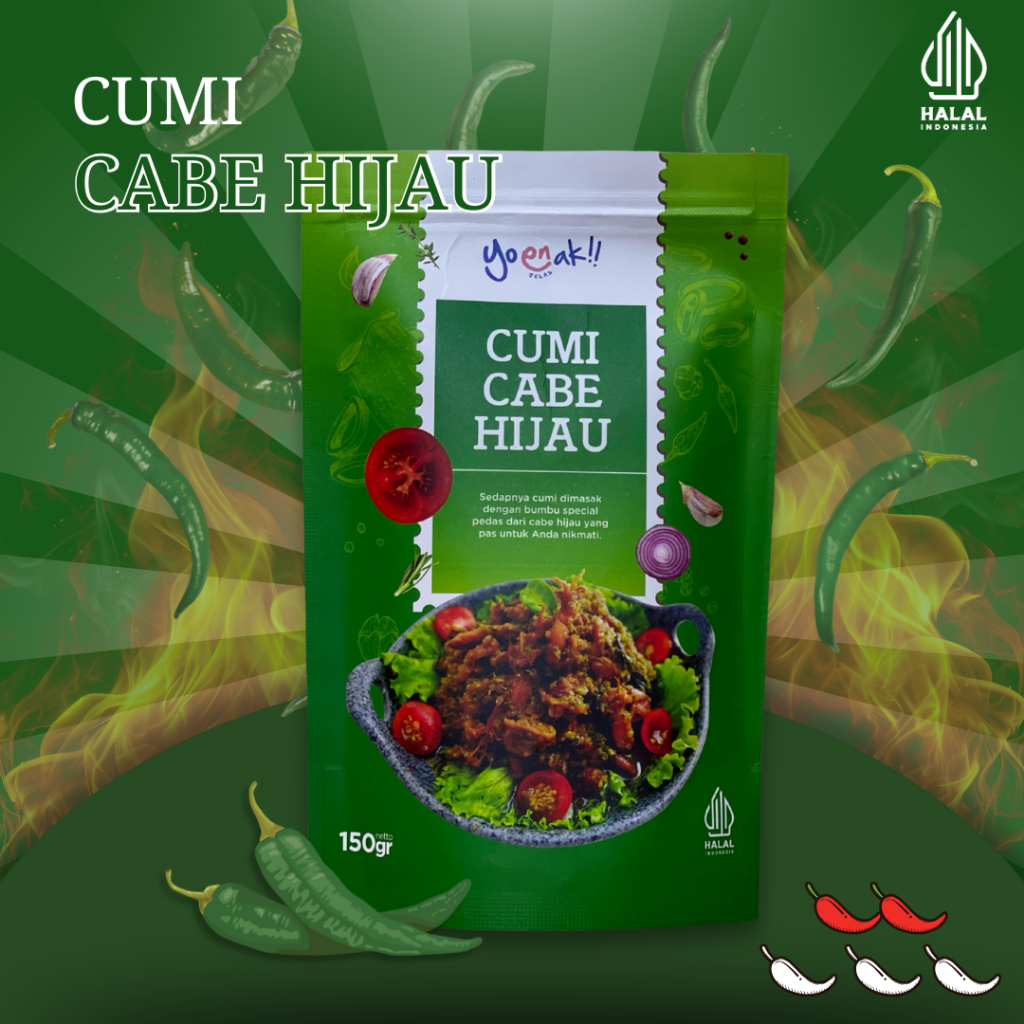 

Sambal Cumi Cabe Hijau – Yoenak | Cumi Asli, Pedas Ringan Level 2, Gurih & Enak