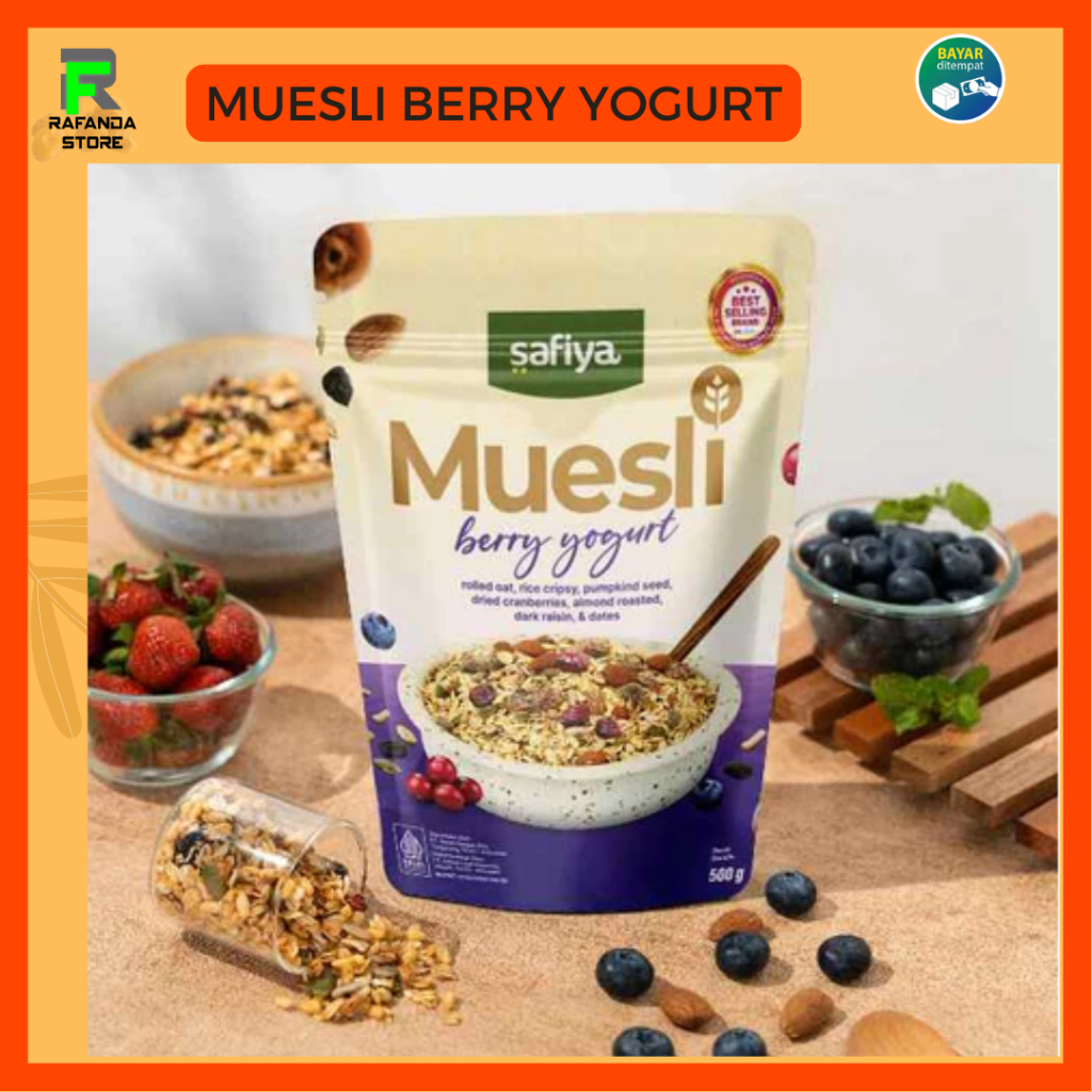 

Muesli Berry Yogurt Safiya Sereal Oat meal With Almond Sarapan Sehat Premium 1kg
