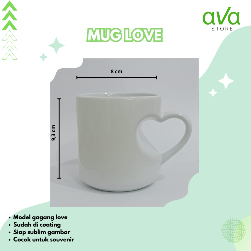 MUG LOVE WARNA PUTIH POLOS COATING / MUG LOVE SOUVENIR