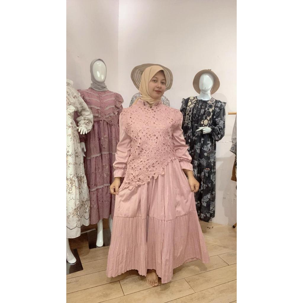 Gamis Import Bangkok Bkk Premium Plisket Suede Vest Bordir Kerancang Butikan + Free Belt