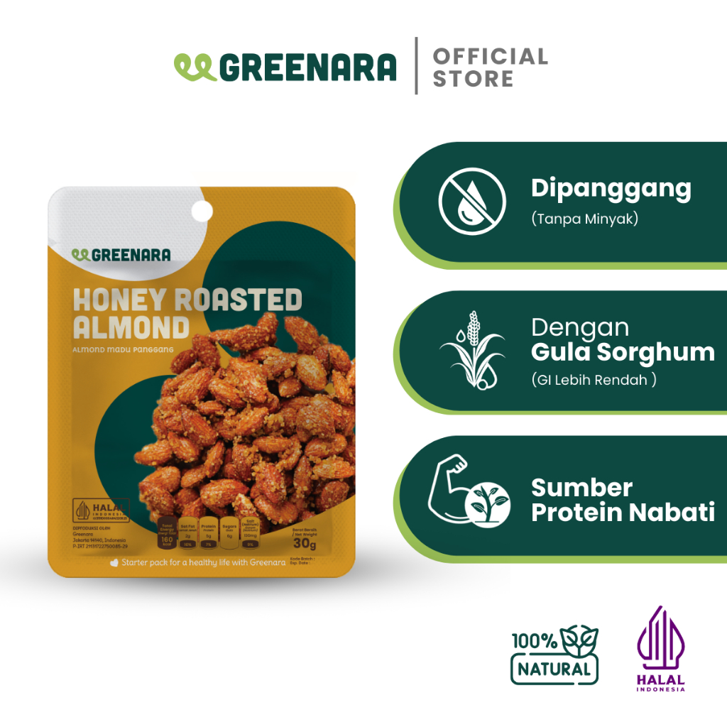 

Greenara One Serving Honey Roasted Almond 30gr / Snack Sehat / Almond Madu / Camilan Diet