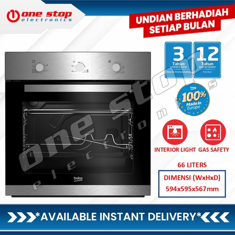 BEKO BBIGT22102X Built In Oven Tanam Gas 66 Liter