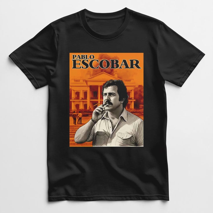KbmnOlshop - T-shirt Kaos Distro Tokoh PABLO ESCOBAR SMOKE bahan Katun Hitam 24s Unisex Free Stiker