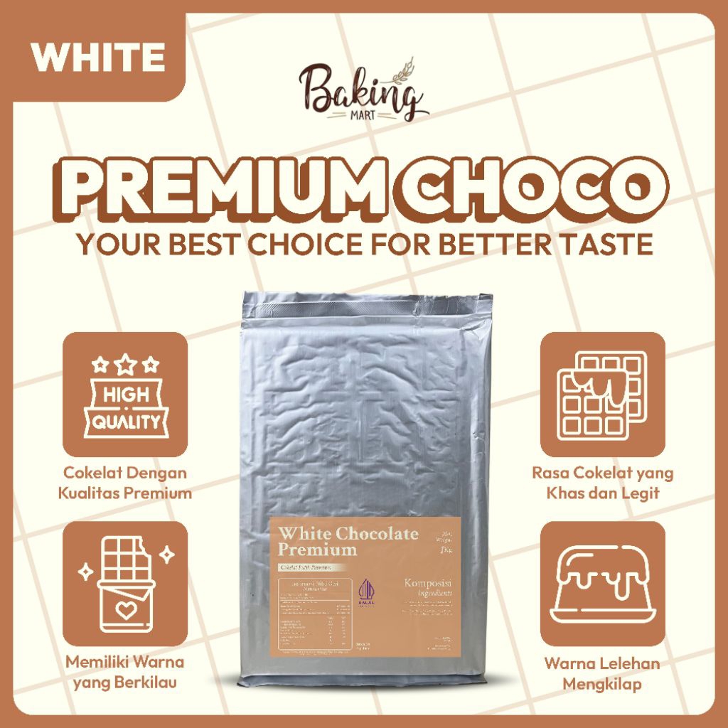 

White Chocolate Premium 1kg / easy melt white chocolate / cokelat blok putih / couverture