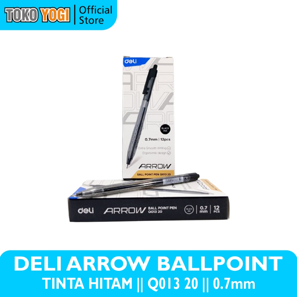 

DELI BALLPOINT PEN ARROW Q01320 HITAM 0.7mm || 1 PACK (12pcs)