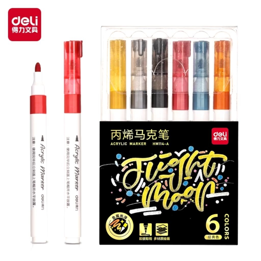 

DELI SPIDOL AKRILIK / ACRYLIC MARKER 6 WARNA HM114