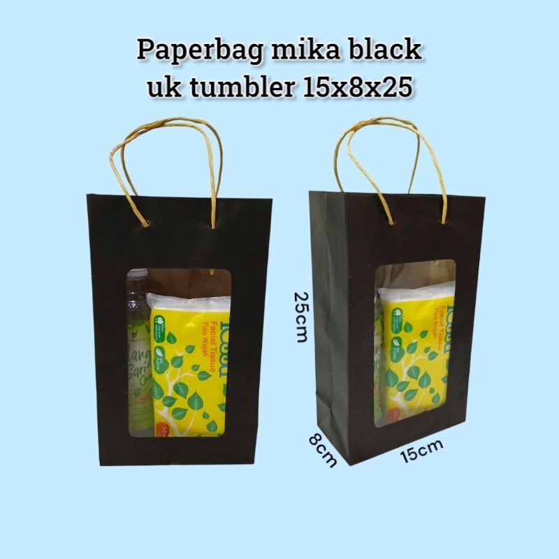 

Paper bag mika window black ukuran tumbler 15x8x25