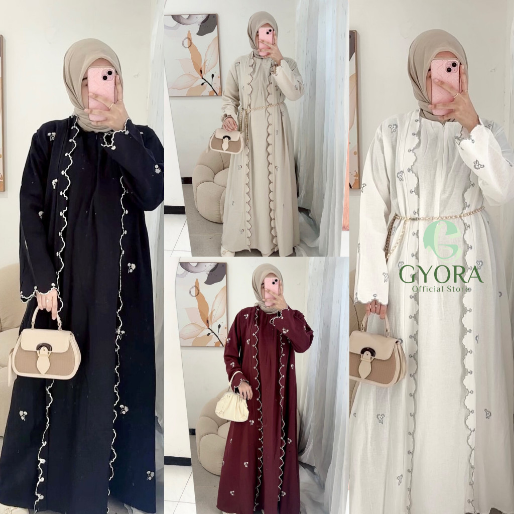 GYORA ABAYA MELAYU BORDIR BASIC ARABIAN GAMIS SYARI DUBAI HITAM PUTIH DRESS MADINA TURKEY BUSUI FRIE