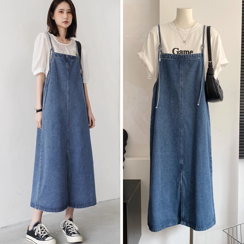 TERMURAAH Overall Rok Jeans Jean Jins Denim Wanita Big Size 4XL Overall Rok Panjang jumpsuit korean 