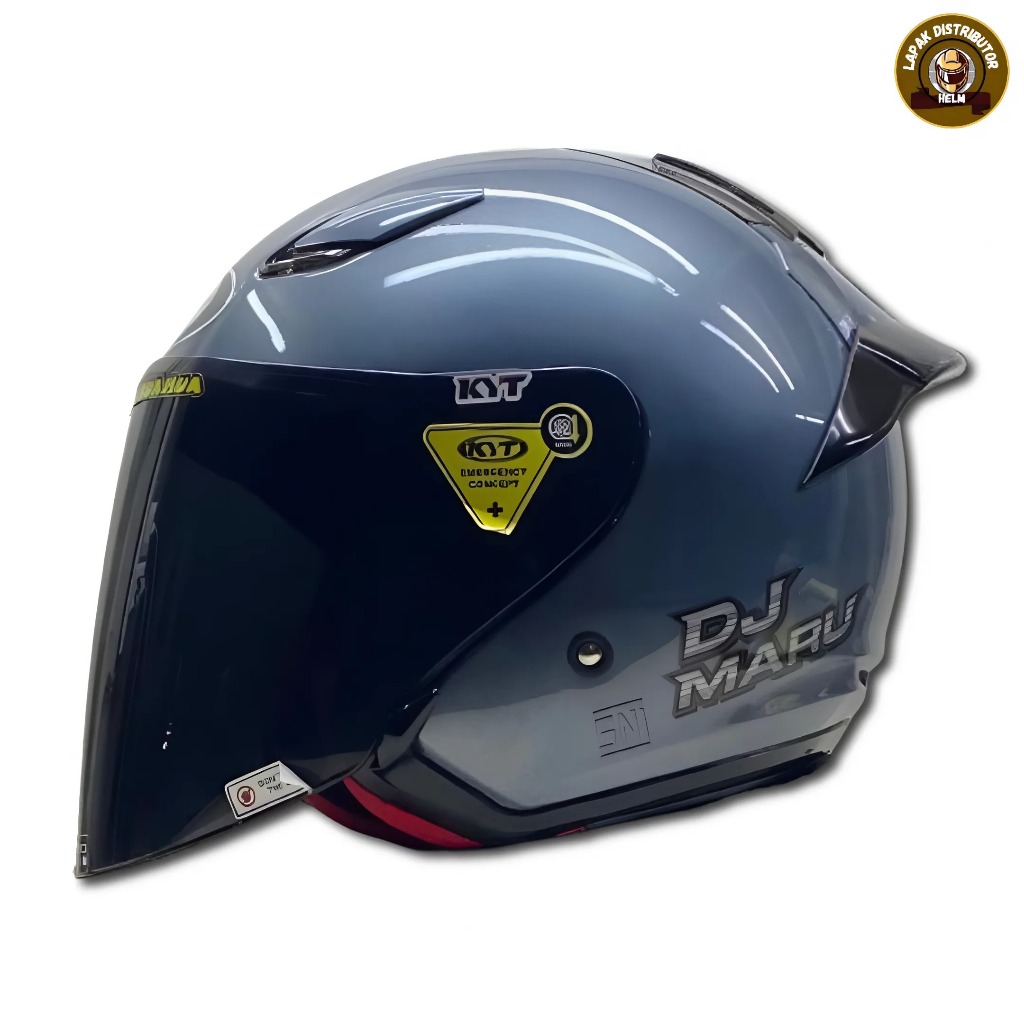 KYT DJ Maru Solid Allgrey Ori SNI Visor Iridium Helm Half Face Cowok dan Cewek