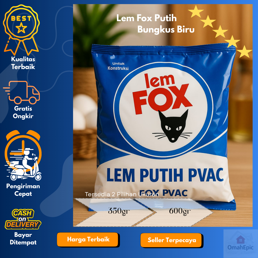 Lem Putih PVC Fox PVAC 350gr & 600gr | Lem Fox Putih PVAC Bungkus Biru
