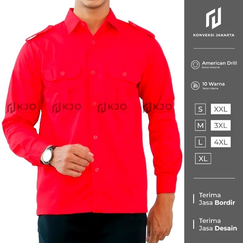 Baju Kemeja Tactical PDL Lengan Panjang Warna Merah Seragam Pakaian Kerja Dinas Lapangan