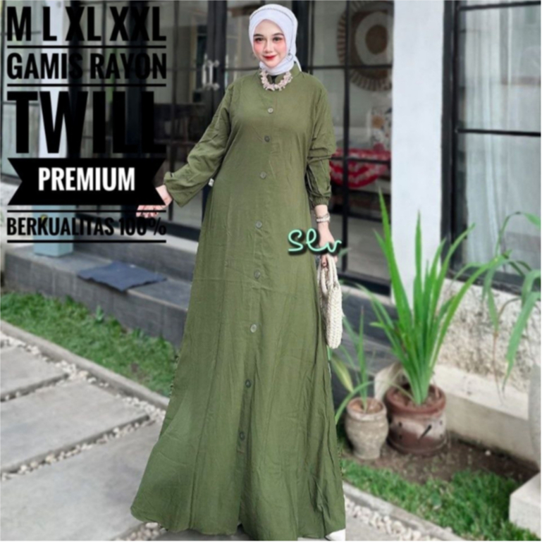 GAMIS POLOS SIMPLE GAMIS RAYON TWILL PREMIUM TEBAL BUSUI KANCING DEPAN