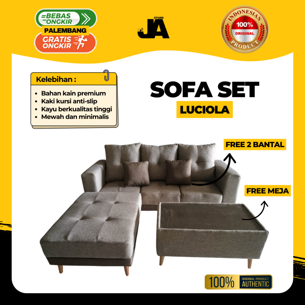 Sofa Set Minimalis Letter L Luciola Free Bantal + Meja / Sofa Rumah Mewah / Berkualitas Palembang