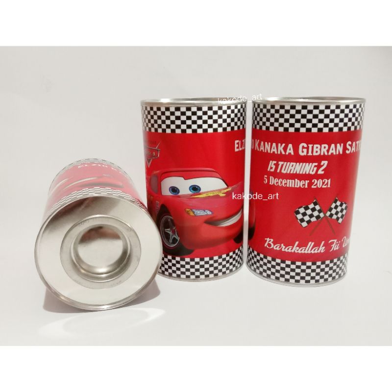Celengan kaleng buka tutup+snack||celengan kaleng custom||paket snack celengan kaleng