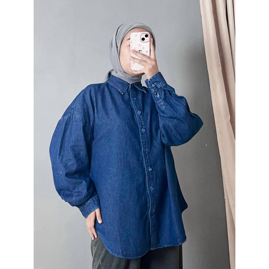 Atasan Kemeja Denim Wanita Oversize Jumbo LD120 LD130 LD140