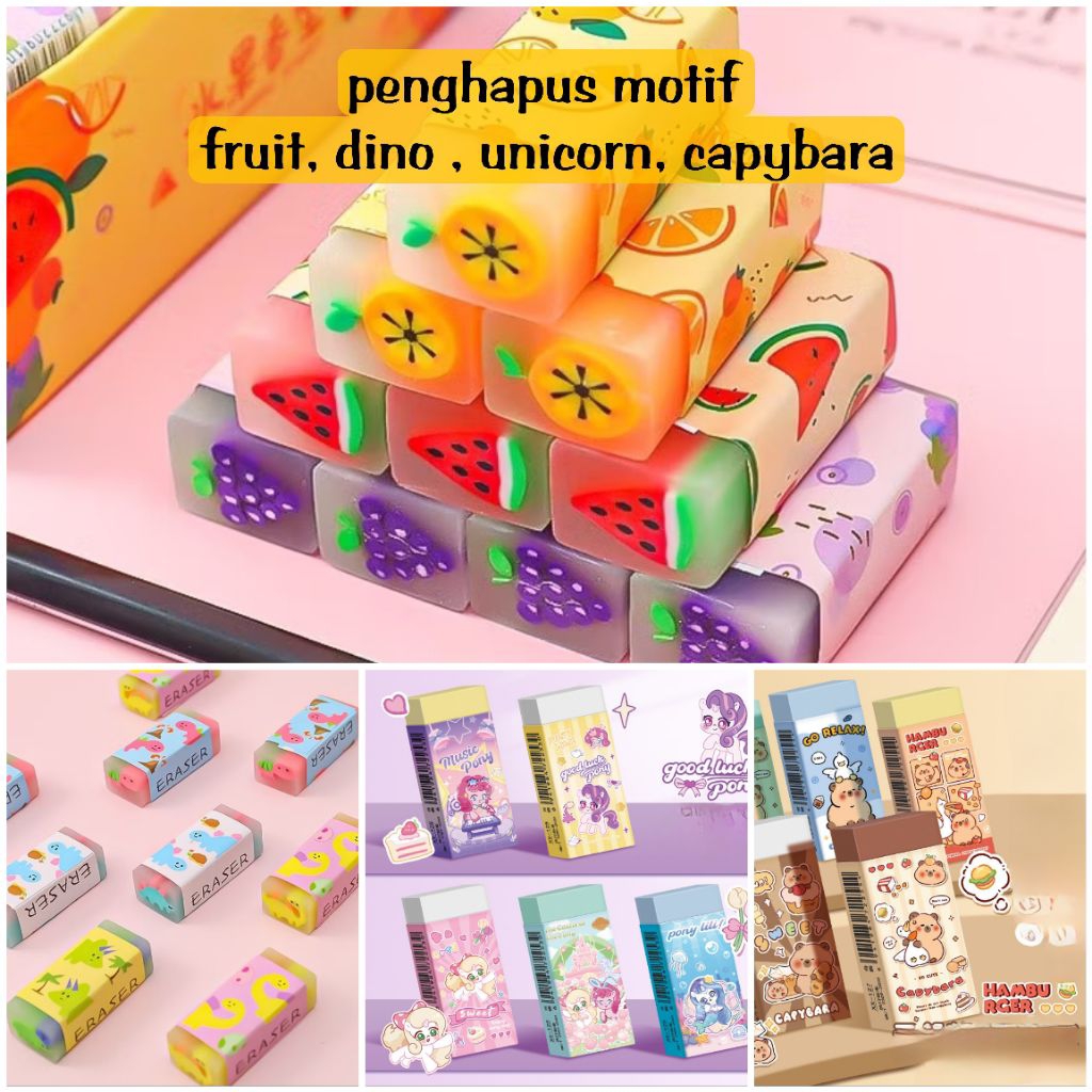 

Penghapus Pensil Eraser Motif CAPYBARA UNICORN DINO Aroma Buah /DINO AESTHETIC RT58