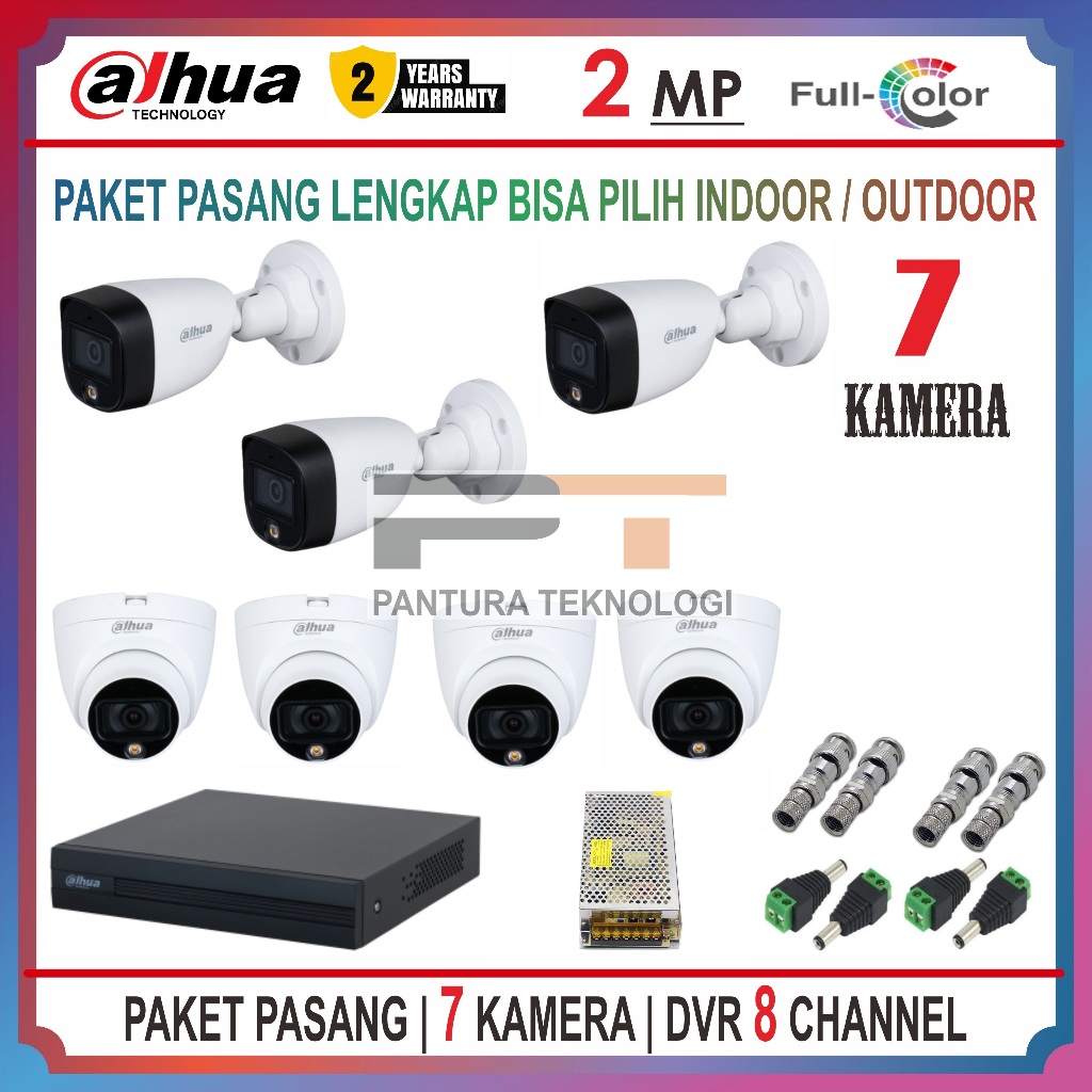 PAKET 7 KAMERA DAHUA 2MP FULLCOLOR DVR 8 CHANNEL CCTV PROMO LENGKAP SIAP PASANG