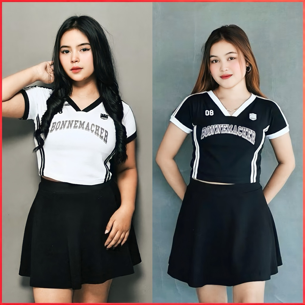 Pariroo Kaos Crop Wanita Sporty Kekinian BONNEMACHER | Baju Cewek Korea Style Lengan Pendek | T-Shir