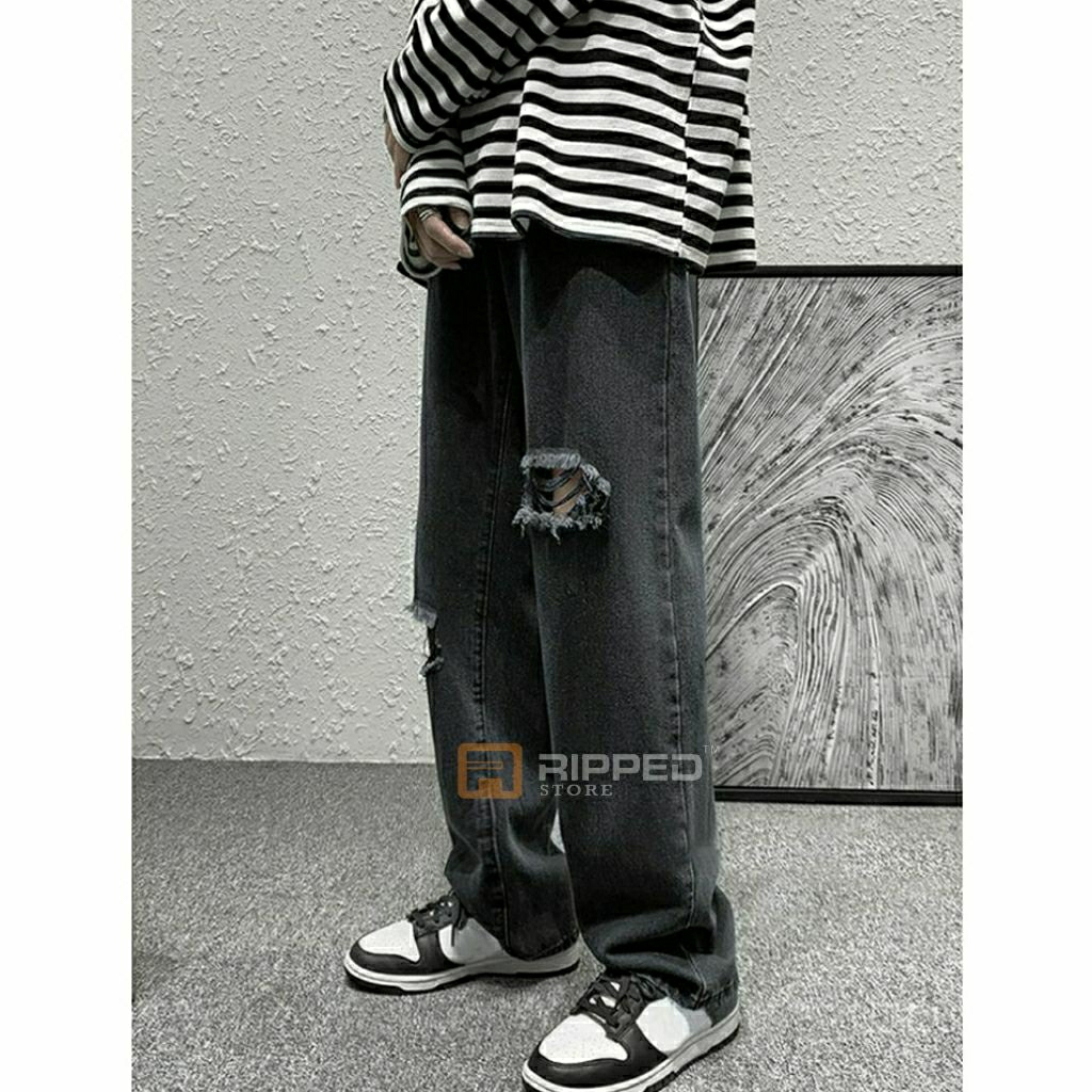 Celana Sobek Pria Ripped Jeans Longgar Denim Premium Loose Fit 27-38