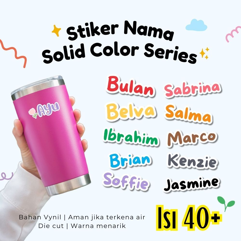 

Stiker Custom Nama Cutting Solid Color Series anti air isi 40+