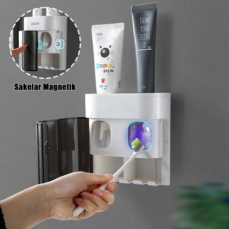 KODE R3Q Dispenser Odol Dan Tempat Sikat Gigi Dengan Penutup  Rak Sikat Gigi Tooth Brush Organizer  